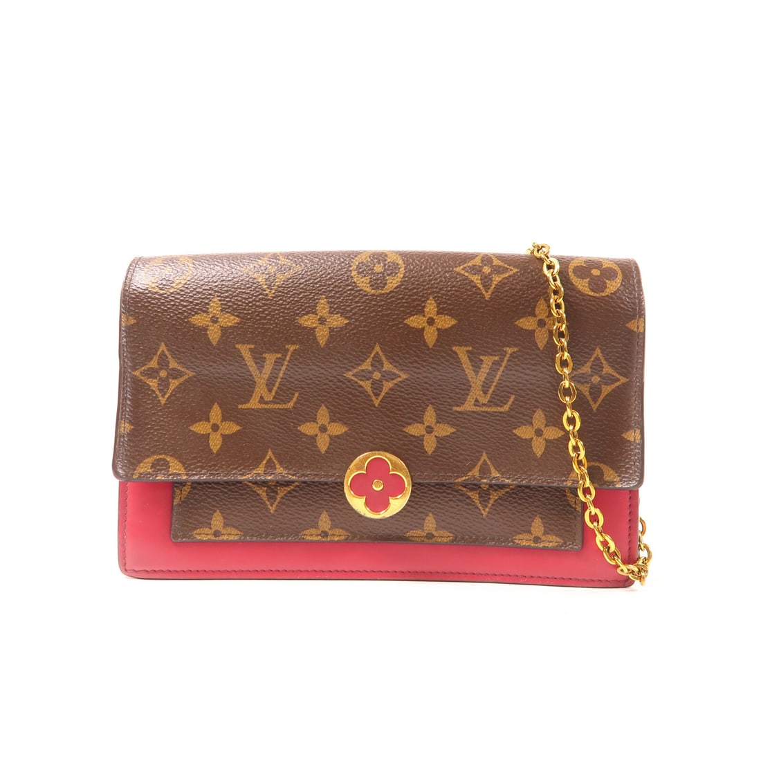 LOUIS VUITTON Portefeuille Flore Chain Shoulder Bag M69578 Brown Canvas: LOUIS VUITTON Portefeuille Flore Chain Shoulder Bag M69578 Brown Canvas This LOUIS VUITTON Portefeuille Flore Chain Shoulder Bag features a stylish design crafted from durable PVC coated canvas in a r