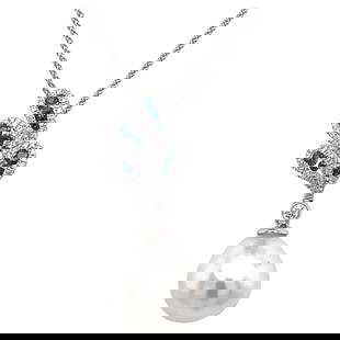 Harbor Diamonds 18K White Gold South Sea Pearl Sapphire Diamond Pendant: Harbor Diamonds 18K White Gold South Sea Pearl Sapphire Diamond Pendant This exquisite pendant is crafted in 18K White Gold and features a stunning South Sea Pearl measuring 13-14 mm, elegantly highli