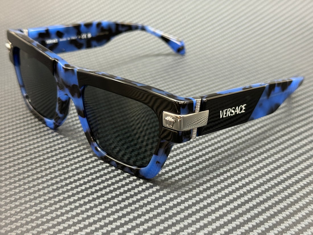 Versace VE4464F Havana Blue Grey Men's Sunglasses 55mm: Versace VE4464F Havana Blue Grey Men's Sunglasses 55mm Elevate your eyewear collection with these VERSACE VE4464F sunglasses. Featuring a stylish Havana frame, these sunglasses are designed for men an