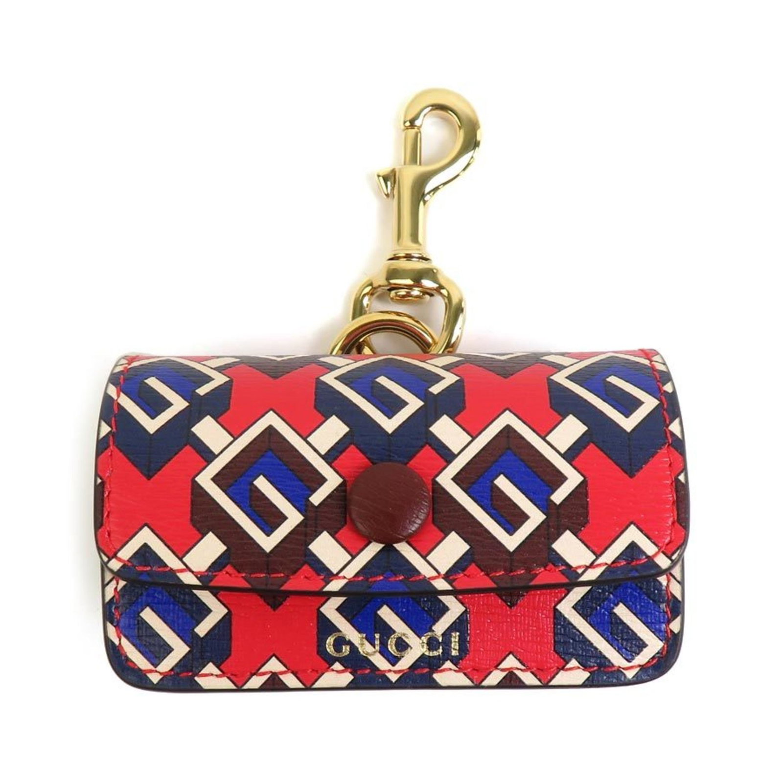 Gucci Red Multicolor Leather Etiquette Bag Holder 5cm x 9cm x 4cm: Gucci Red Multicolor Leather Etiquette Bag Holder 5cm x 9cm x 4cm This stylish Gucci Etiquette Bag Holder is a versatile accessory suitable for both men and women. Crafted from high-quality leather, i
