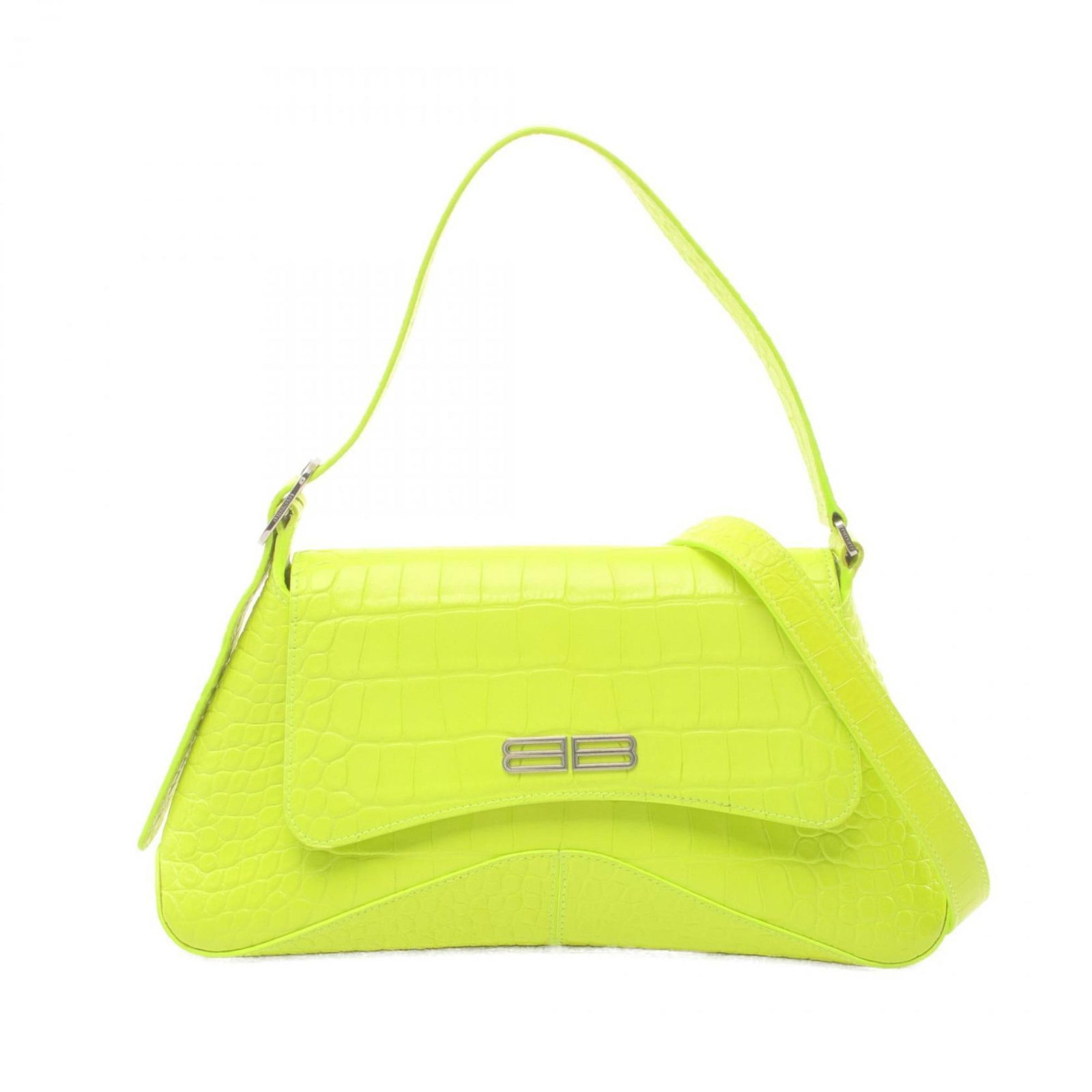 Balenciaga Green Leather Shoulder Bag 16cm x 31cm for Women: Balenciaga Green Leather Shoulder Bag 16cm x 31cm for Women This stylish Balenciaga shoulder bag is crafted from high-quality leather and features a vibrant green color, perfect for adding a pop of co