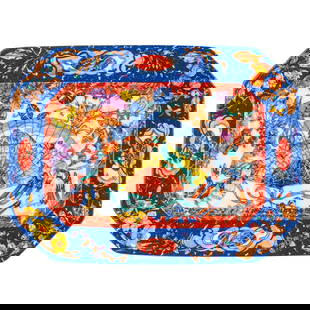 Hermes Pierres d'Orient Octagonal Serving Platter with Lapis: Hermes Pierres d'Orient Octagonal Serving Platter with Lapis Introducing the Hermes Pierres d'Orient Serving Platter, a stunning addition to any tableware collection. This exquisite platter features a