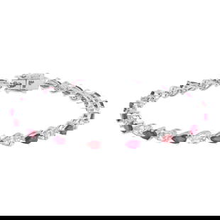 Rachel Koen 14K White Gold Ruby Diamond Tennis Bracelet 6.26 ctw: Rachel Koen 14K White Gold Ruby Diamond Tennis Bracelet 6.26 ctw This exquisite pear-shaped ruby and diamond tennis bracelet is crafted from 14K white gold, featuring a stunning total carat weight of