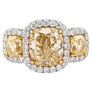 5.08ct Fancy Yellow Diamond Three-Stone Ring in 18k Yellow and White Gold