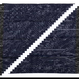 Hermes Reve de Mecanique Blue Cotton Scarf 25 x 25 in France: Hermes Reve de Mecanique Blue Cotton Scarf 25 x 25 in France Elevate your accessory collection with this exquisite Hermes "Reve de Mecanique" Cotton Scarf. This medium-sized scarf features a vibrant