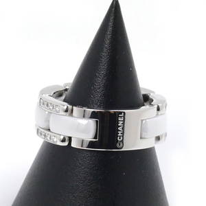 CHANEL Ultra Collection White Gold Ceramic Band Ring 18K Diamond Size 7