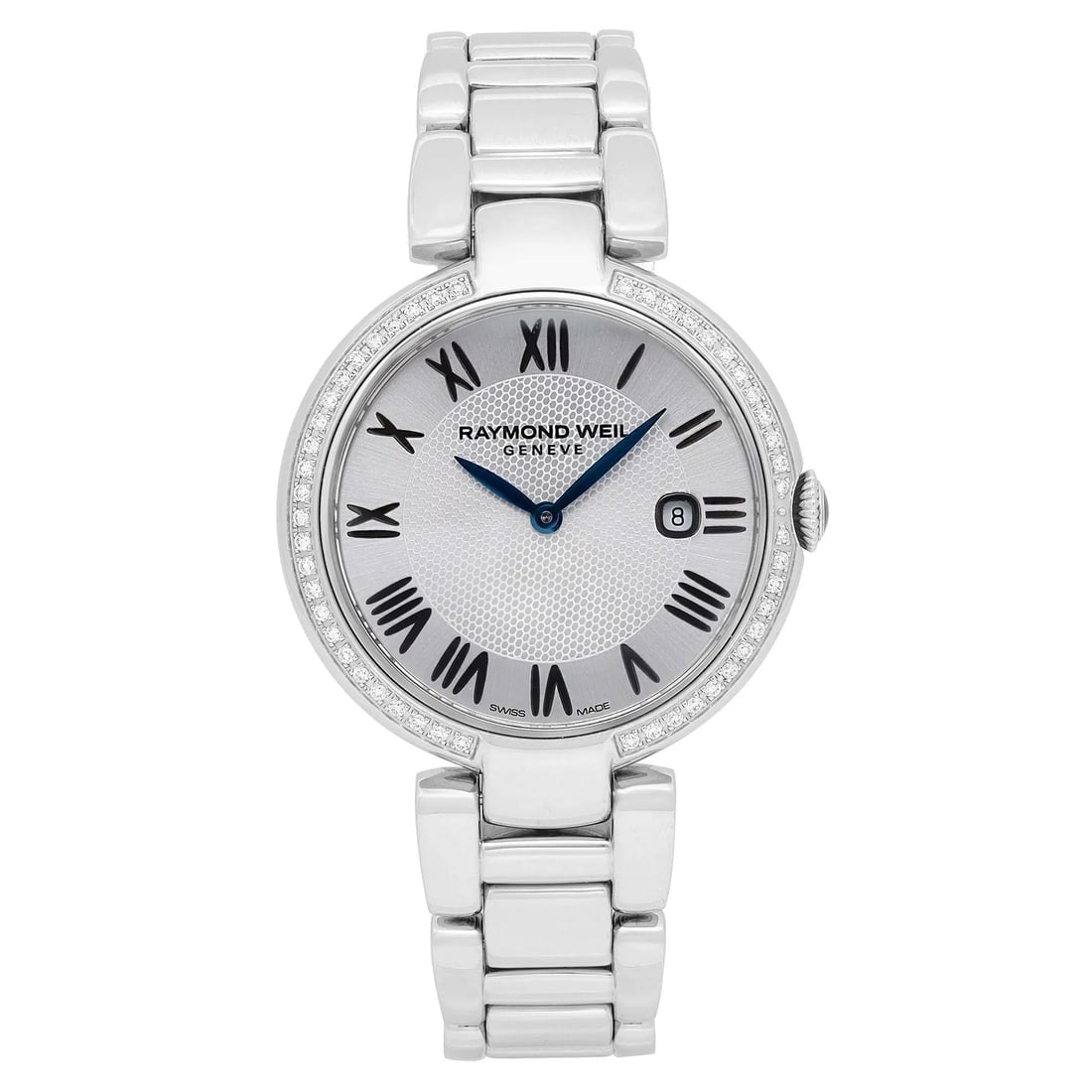 Raymond Weil Shine Ladies Watch Diamond Bezel Silver Dial 1600-STS-RE659: Raymond Weil Shine Ladies Watch Diamond Bezel Silver Dial 1600-STS-RE659 Elevate your style with the Raymond Weil Shine Ladies Watch, featuring a stunning diamond bezel and a sleek silver dial. This e