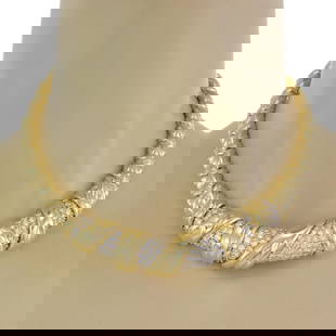 Jose Hess 18k Yellow Gold Diamond Collar Necklace 7-7.5 Carats: Jose Hess 18k Yellow Gold Diamond Collar Necklace 7-7.5 Carats This exquisite necklace by designer Jose Hess is a stunning piece crafted from 18k yellow gold. It features a graduated half tube design