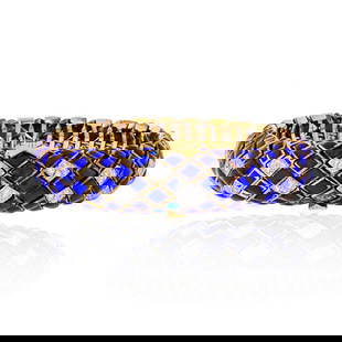 David Webb 18K Gold Platinum Diamond Blue Enamel Bracelet 2.30ct: David Webb 18K Gold Platinum Diamond Blue Enamel Bracelet 2.30ct This exquisite David Webb bracelet features a stunning combination of platinum and 18K yellow gold, adorned with vibrant blue enamel an