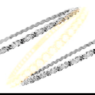 2.58ct Diamond Tennis Bangle 14k Yellow Gold 7in: 2.58ct Diamond Tennis Bangle 14k Yellow Gold 7in This exquisite modern flexible tennis bangle bracelet showcases 59 round diamonds totaling 2.58 carats, set in luxurious 14k yellow gold. The diamonds