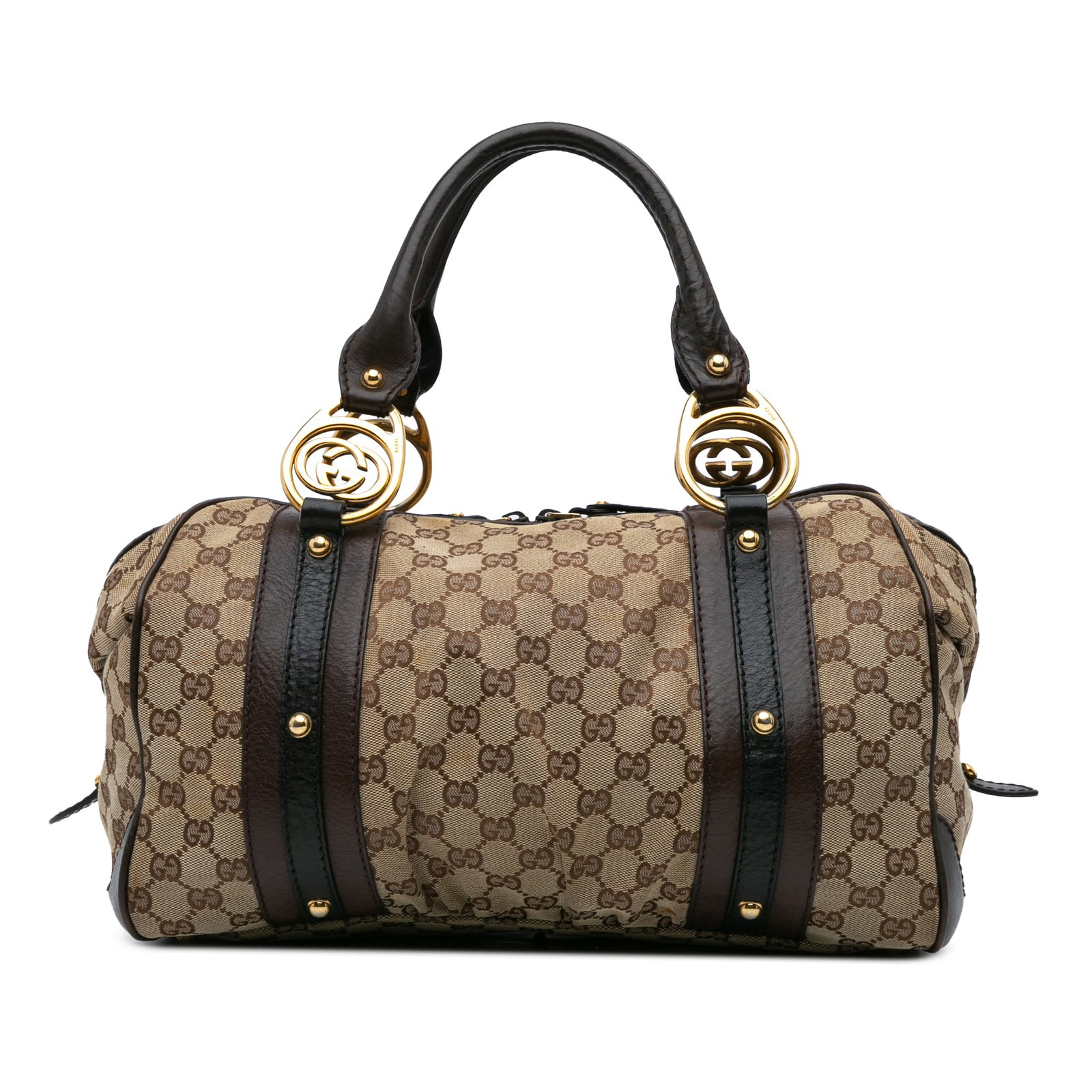 Gucci Medium GG Canvas Interlocking G Brown Boston Bag: Gucci Medium GG Canvas Interlocking G Brown Boston Bag This Gucci Medium GG Canvas Interlocking G Boston Bag is a stylish accessory that combines functionality with luxury. Crafted from durable canvas