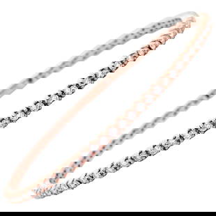 1.85ct Diamond Flexible Tennis Bangle Bracelet 14k Rose Gold: 1.85ct Diamond Flexible Tennis Bangle Bracelet 14k Rose Gold This exquisite modern diamond flexible tennis bangle bracelet features 71 round diamonds totaling 1.85 carats, showcasing a stunning E/F co
