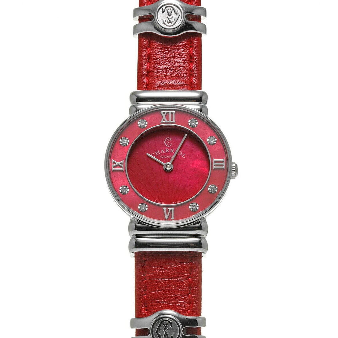 CHARRIOL Saint-Tropez Colors 028SRD1.365.573 Red Diamond Dial Women's Watch: CHARRIOL Saint-Tropez Colors 028SRD1.365.573 Red Diamond Dial Women's Watch The CHARRIOL Saint-Tropez Colors wristwatch combines elegance and functionality. Featuring a striking red shell dial adorned