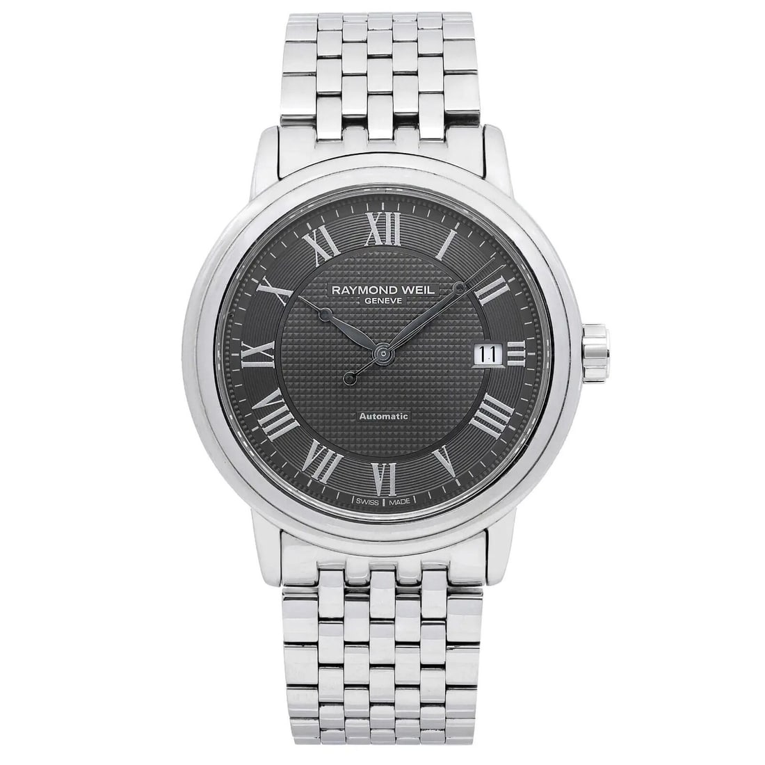 Raymond Weil Maestro 39mm Steel Gray Dial Automatic Wristwatch: Raymond Weil Maestro 39mm Steel Gray Dial Automatic Wristwatch This Raymond Weil Maestro wristwatch combines elegance and functionality, making it an ideal choice for formal occasions. Featuring a 39
