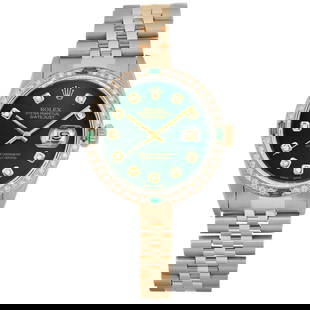Rolex Datejust 36 Mechanical Automatic Custom Diamond Green Dial Watch 16233: Rolex Datejust 36 Mechanical Automatic Custom Diamond Green Dial Watch 16233 This exquisite Rolex Datejust 36 wristwatch combines luxury and timeless design. Crafted in stainless steel and yellow gold