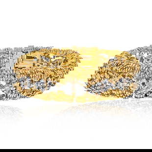 David Webb 1960s Platinum 18K Yellow Gold Diamond Openwork Bracelet: David Webb 1960s Platinum 18K Yellow Gold Diamond Openwork Bracelet This exquisite David Webb bracelet showcases a stunning combination of platinum and 18K yellow gold, crafted during the iconic 1960s