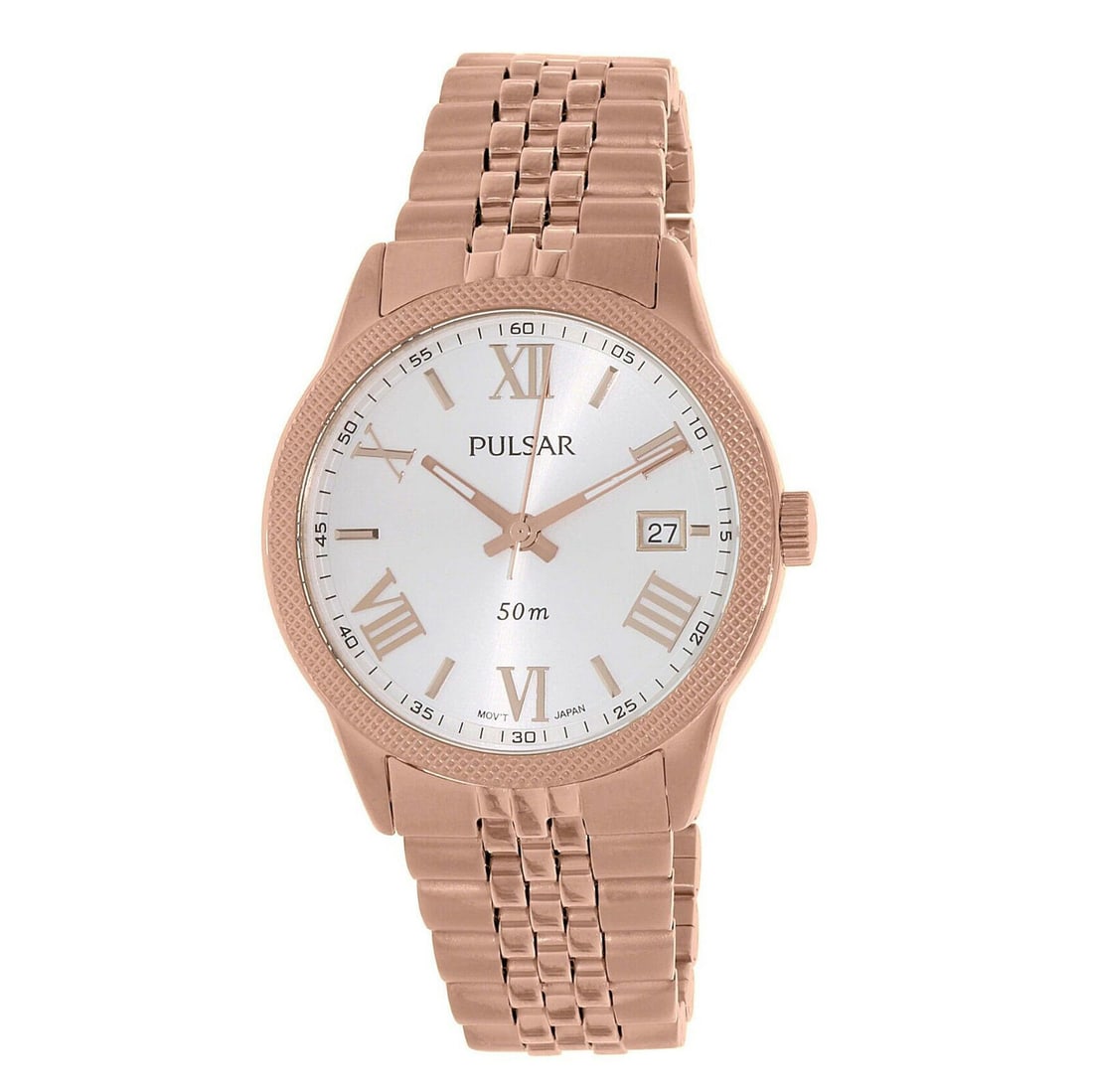 Pulsar Classic Rose Gold Tone Quartz Women's Watch Silver Dial PS9232: Pulsar Classic Rose Gold Tone Quartz Women's Watch Silver Dial PS9232 This Pulsar wristwatch combines elegance and functionality, featuring a classic dress/formal style. The watch showcases a silver d