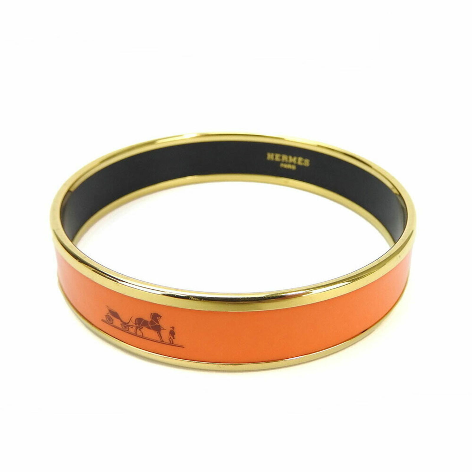 Hermes Gold Orange Enamel Bangle Bracelet Cloisonne Women's Jewelry: Hermes Gold Orange Enamel Bangle Bracelet Cloisonne Women's Jewelry Add a touch of elegance to your accessory collection with this exquisite Hermes enamel bangle bracelet. Crafted from a beautiful com