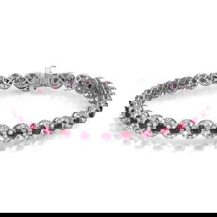 Rachel Koen Ruby Halo Diamond Tennis Bracelet 14K White Gold 7.75 ctw: Rachel Koen Ruby Halo Diamond Tennis Bracelet 14K White Gold 7.75 ctw This exquisite Ruby & Halo Diamond Tennis Bracelet showcases a stunning combination of vibrant red rubies and sparkling diamonds,