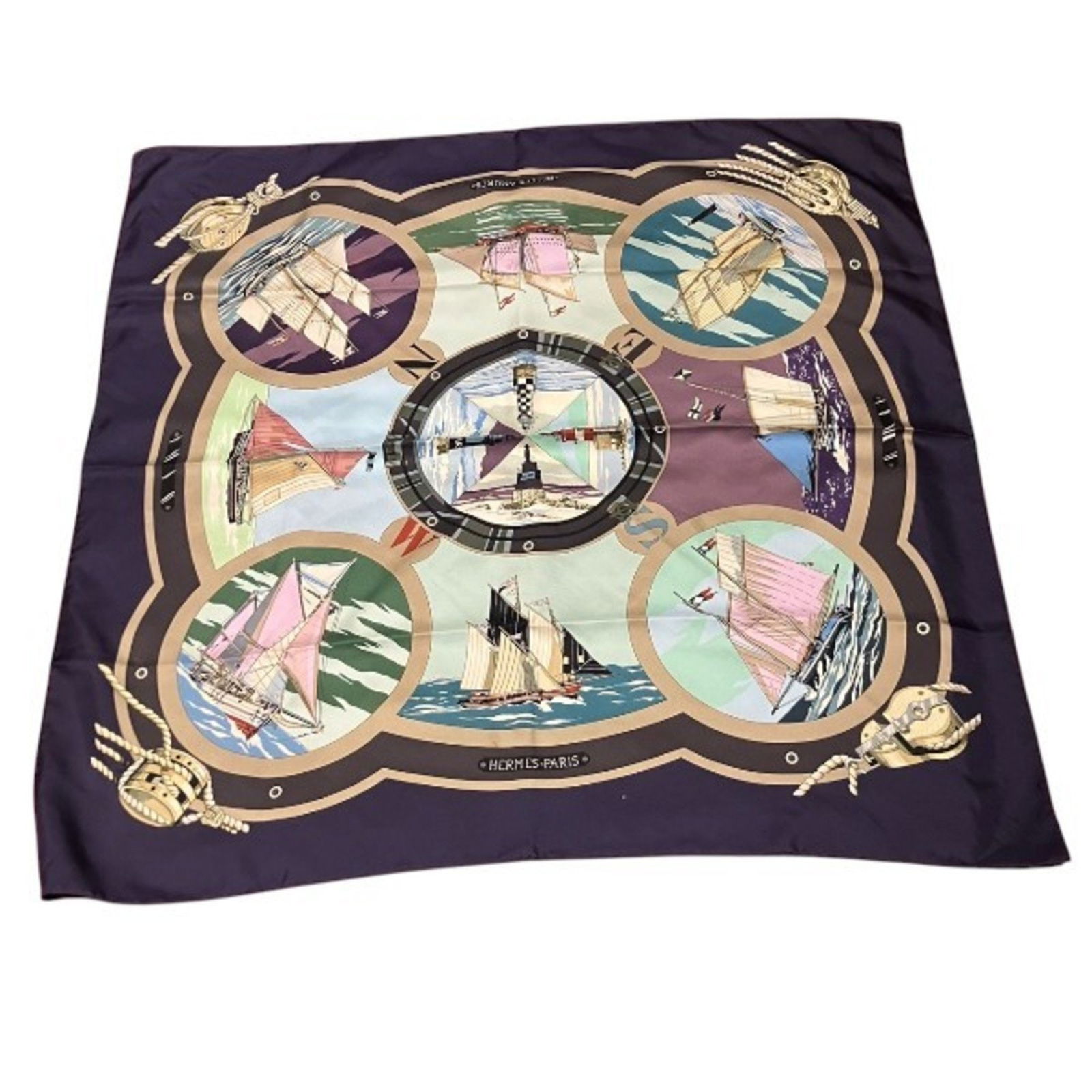 Hermes Carre 90 Aesthetics of Sail Silk Scarf Multi-Color Women: Hermes Carre 90 Aesthetics of Sail Silk Scarf Multi-Color Women This exquisite Hermes Carre 90 scarf, titled 'Aesthetics of Sail', is a stunning accessory for women. Made from luxurious silk, it featu