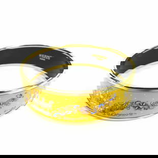 Hermes Gold Yellow Cloisonne Enamel Bangle Bracelet for Women: Hermes Gold Yellow Cloisonne Enamel Bangle Bracelet for Women This exquisite Hermes enamel bangle bracelet features a stunning cloisonne design, showcasing vibrant gold and yellow hues. Crafted for wo