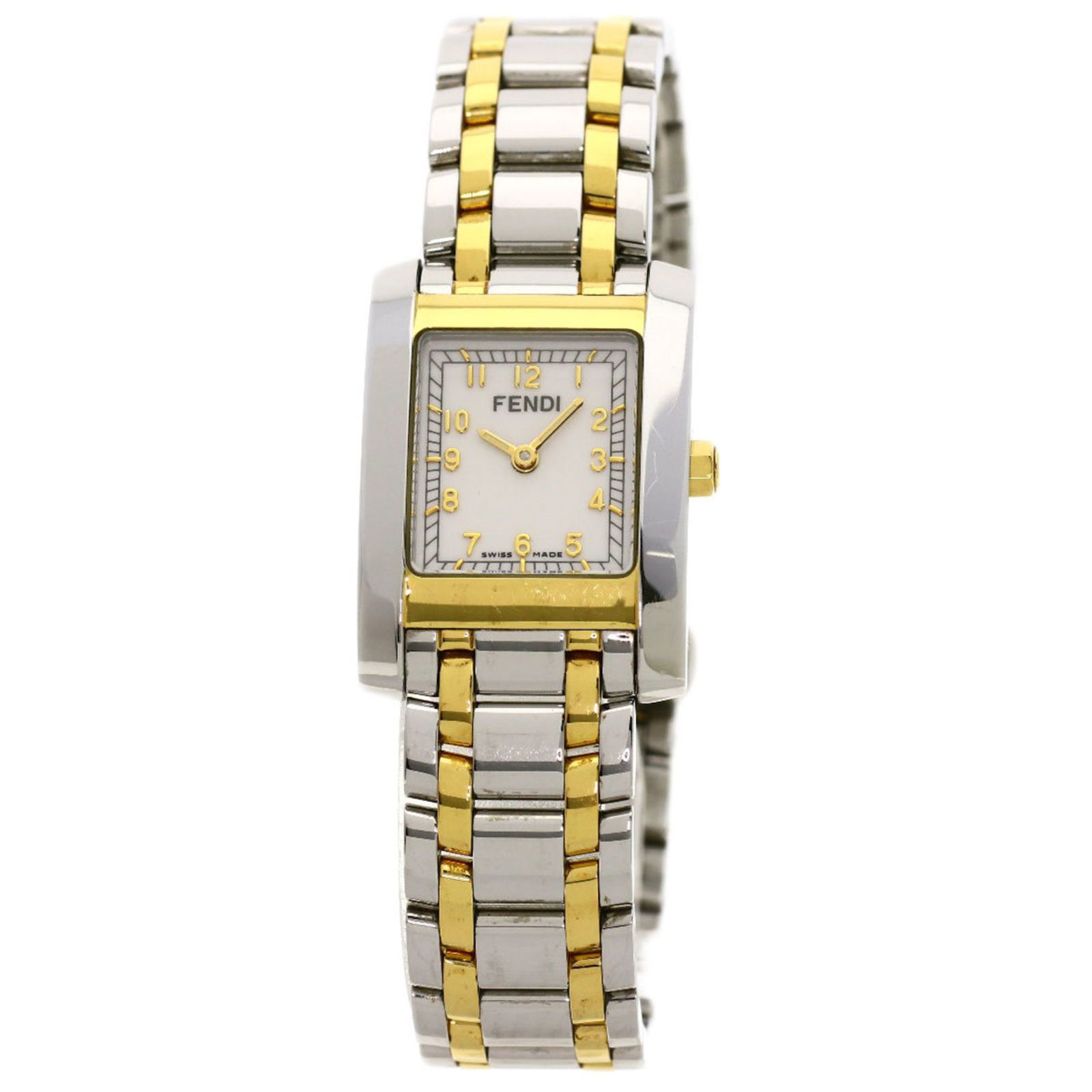 Fendi 1925 Double Greek Gold Plated Bangle Bracelet Quartz Watch