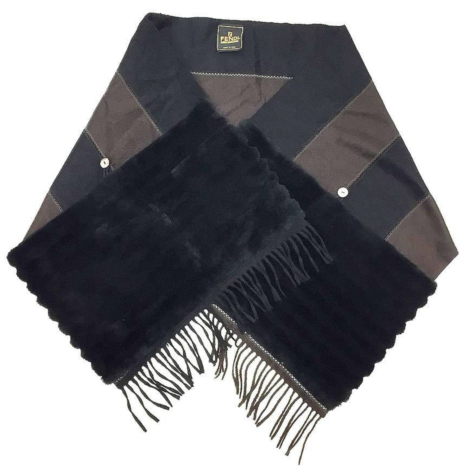 Fendi Cashmere Fur Large Stole Black Brown 1.74m x 46cm: Fendi Cashmere Fur Large Stole Black Brown 1.74m x 46cm Elevate your accessory collection with this luxurious Fendi Cashmere Fur Large Scarf Stole. Crafted from premium cashmere, this versatile stole 