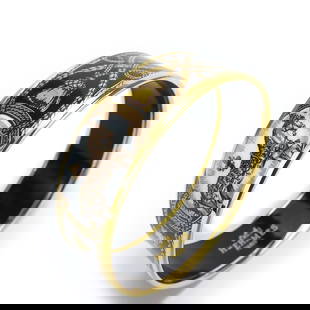 Hermes Bangle Cloisonne Enamel Multi-color Gold Black Women's: Hermes Bangle Cloisonne Enamel Multi-color Gold Black Women's This exquisite Hermes bangle is designed for women and features a stunning cloisonne/enamel finish that showcases a decorative design of a