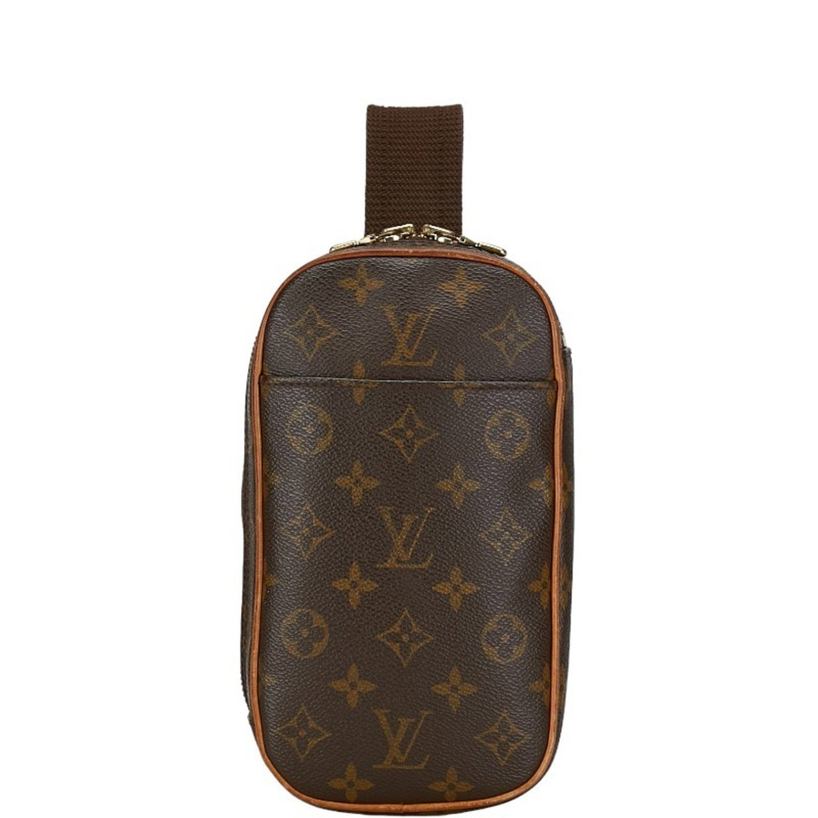 Louis Vuitton Monogram Pochette Ganju Body Bag 22cm Brown PVC Leather Men's: Louis Vuitton Monogram Pochette Ganju Body Bag 22cm Brown PVC Leather Men's This Louis Vuitton Monogram Pochette Ganju Body Bag is a stylish sling bag crafted from durable PVC leather in a classic bro