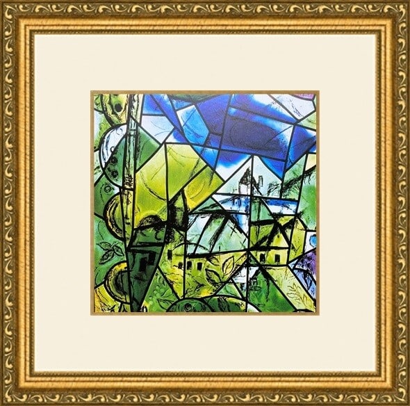 Marc Chagall Jerusalem Windows Issacher 14x14 Custom Framed Print: Marc Chagall Jerusalem Windows Issacher 14x14 Custom Framed Print This beautifully custom framed print features a vibrant depiction of Marc Chagall's 'Jerusalem Windows - Issacher,' rendered in the of