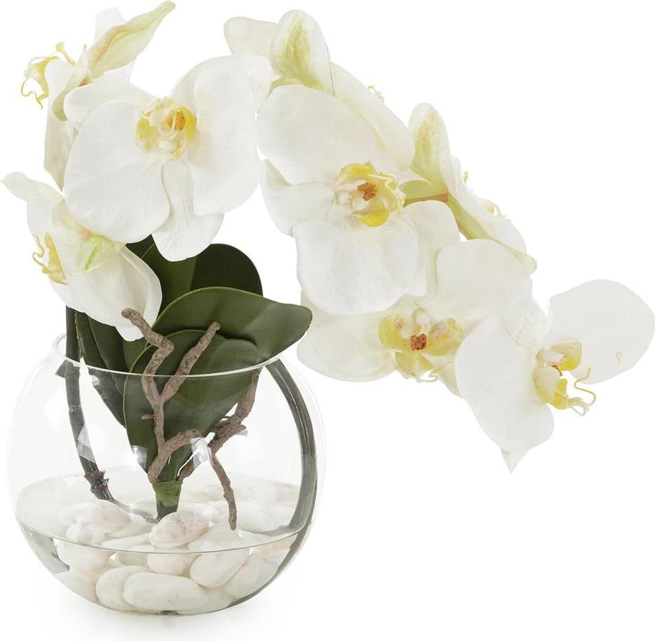 John-Richard White Orchid Faux Floral Arrangement 10H x 12W x 8D: John-Richard White Orchid Faux Floral Arrangement 10H x 12W x 8D This exquisite white orchid faux arrangement is a stunning addition to any decor. Perfectly crafted, it features vibrant faux orchids t