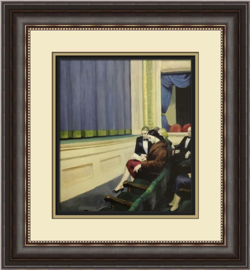 Edward Hopper First Row Orchestra Custom Framed Print 17 x 18: Edward Hopper First Row Orchestra Custom Framed Print 17 x 18 This Edward Hopper print titled 'First Row Orchestra' is a beautifully custom-framed piece that captures the essence of figurative art. Th