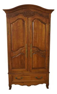 Ethan Allen Country French 2 Door Armoire Distressed Wood Cabinet: Ethan Allen Country French 2 Door Armoire Distressed Wood Cabinet This stunning Country French Style 2 Door Bedroom Armoire by Ethan Allen showcases exceptional craftsmanship and timeless design. Craf