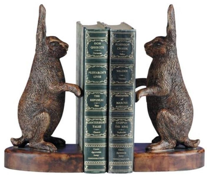 Rustic Standing Rabbit Bookends 10H 5W 3.5D Lodge Style Resin: Rustic Standing Rabbit Bookends 10H 5W 3.5D Lodge Style Resin Enhance your home decor with these charming rustic rabbit bookends. Hand-cast and hand-painted, these decorative accessories boast a delig
