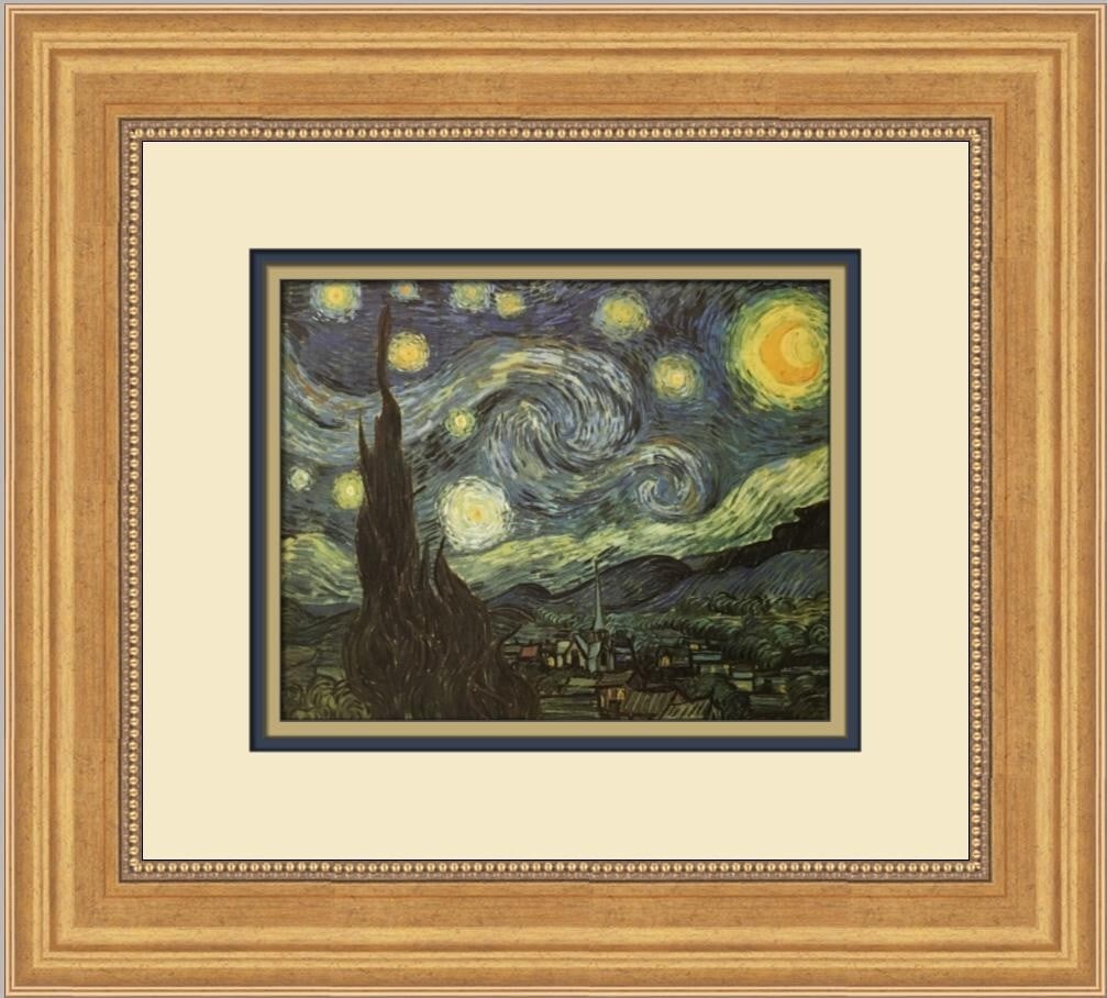 Vincent Van Gogh The Starry Night Custom Framed Art Print 14 x 12: Vincent Van Gogh The Starry Night Custom Framed Art Print 14 x 12 Enhance your decor with this stunning custom framed print of Vincent Van Gogh's iconic painting, "The Starry Night." This medium-sized