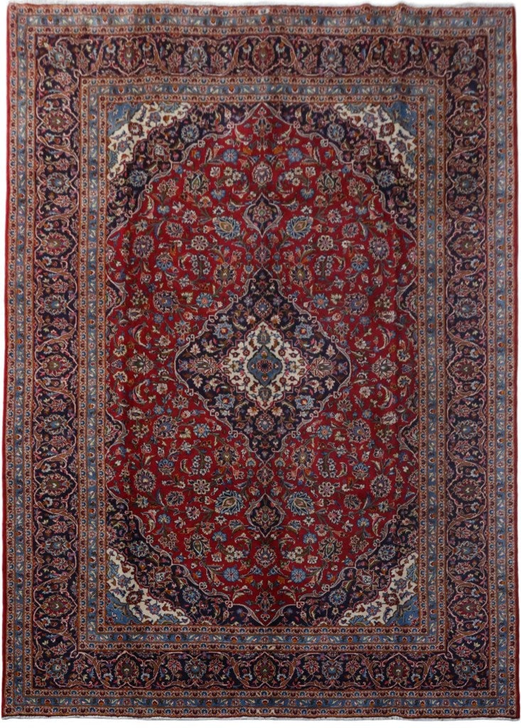 Exquisite 9.9 x 13.7 Handcrafted Persian Kashan Rug in Rich Colors: Exquisite 9.9 x 13.7 Handcrafted Persian Kashan Rug in Rich Colors Transform your living space into a realm of opulence with this exquisite 9.9 x 13.7 Quality Persian Kashan Rug. Handcrafted by skille