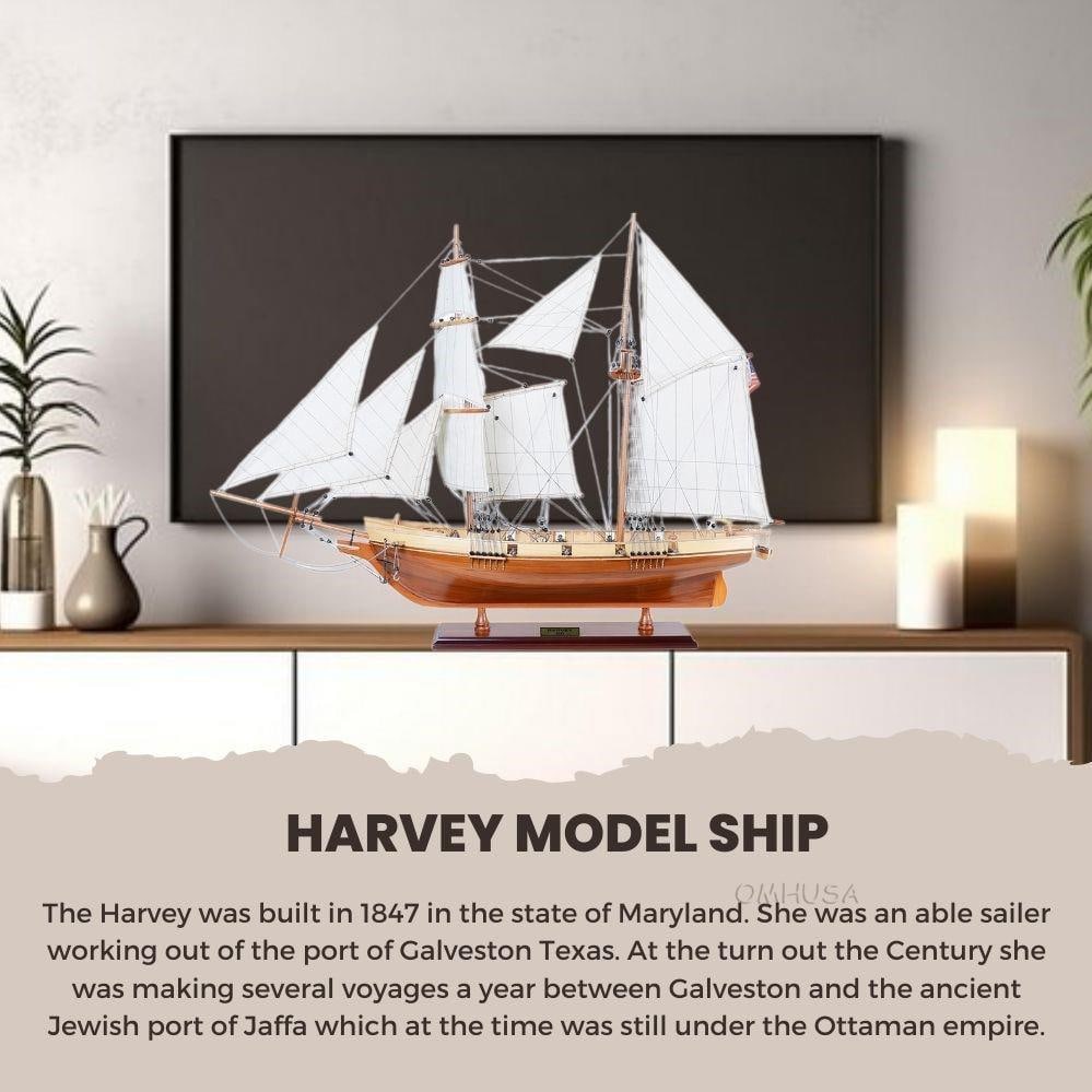Antique Style Harvey Clipper Ship Model 26H x 35W x 8.30D: Antique Style Harvey Clipper Ship Model 26H x 35W x 8.30D This meticulously crafted replica of the Harvey Clipper Ship showcases a stunning antique or vintage style. Made from high-quality Linen Weste