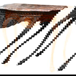 Antique 18th Century Louis XV Bombe Walnut Console Table with Marble Top: Antique 18th Century Louis XV Bombe Walnut Console Table with Marble Top This exquisite 18th Century French Louis XV console table elegantly combines functionality with artistry. Crafted in Southern F