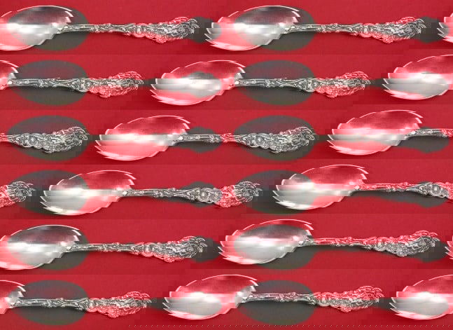 Gorham Versailles Sterling Silver Teaspoon Set 12 Pieces 5 7/8": Gorham Versailles Sterling Silver Teaspoon Set 12 Pieces 5 7/8" This exquisite set of 12 teaspoons features the elegant Versailles pattern by Gorham, crafted from sterling silver. Each spoon measures