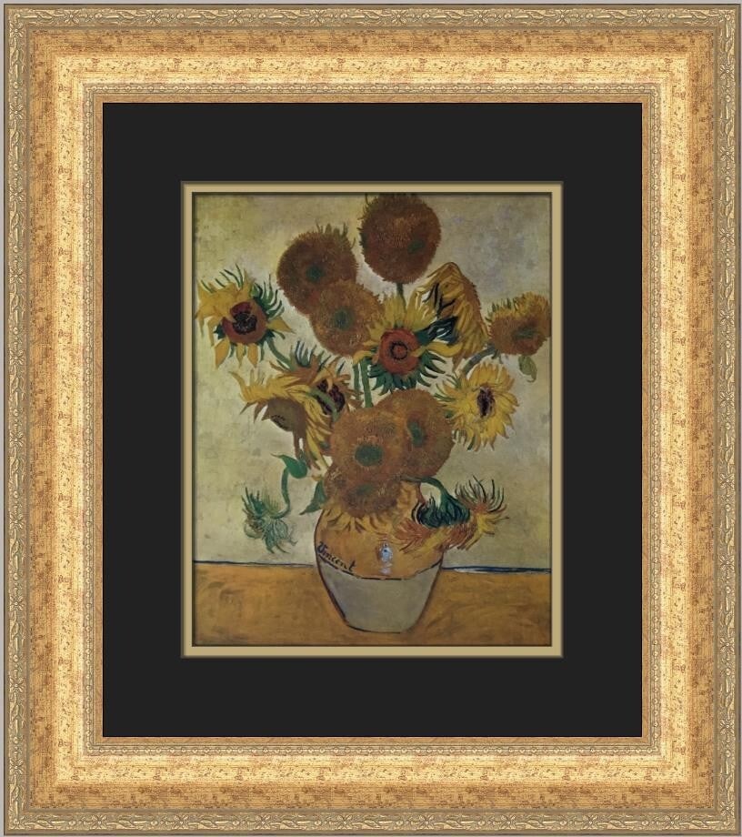 Vincent Van Gogh Still Life with Fourteen Sunflowers Framed Print 20 x 17: Vincent Van Gogh Still Life with Fourteen Sunflowers Framed Print 20 x 17 This stunning custom framed print features Vincent Van Gogh's iconic work, "Still Life with Vase of Fourteen Sunflowers." This