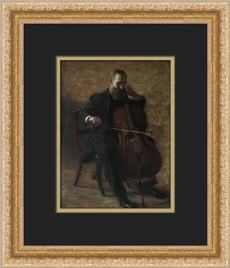 Thomas Eakins The Cello Player Custom Framed Art Print 14x12: Thomas Eakins The Cello Player Custom Framed Art Print 14x12 This stunning custom framed print features the artwork "The Cello Player" by renowned artist Thomas Eakins. Measuring 14 in x 12 in overall