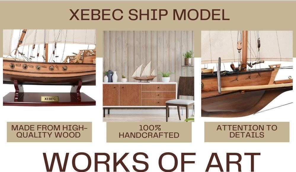 Traditional Mediterranean Xebec Ship Model: Traditional Mediterranean Xebec Ship Model This exquisite Traditional Mediterranean Xebec Ship Display is a meticulously crafted model that showcases the elegance of historical sailing ships. Featurin