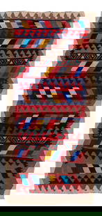 Hand-Woven Vintage Kilim Runner Rug 4'2" x 9'5" Tan Wool: Hand-Woven Vintage Kilim Runner Rug 4'2" x 9'5" Tan Wool This exquisite hand-woven vintage Kilim runner showcases a stunning tan field adorned with vibrant multi-color accents and an intricate