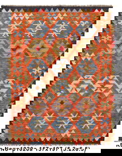 5.2x6.6 Handwoven Wool Kilim Rug Eco-Friendly Vegetable Dye Tribal Design: 5.2x6.6 Handwoven Wool Kilim Rug Eco-Friendly Vegetable Dye Tribal Design Enhance your home with the vibrant charm of this 5.2 x 6.6 Flat Weave Vegetable Dye Kilim Handmade Wool Rug. This exquisite