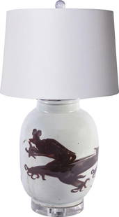 Chinese Style Dragon Motif Dark Brown Vase Lamp: Chinese Style Dragon Motif Dark Brown Vase Lamp Illuminate your space with this unique dragon motif vase lamp, showcasing an exquisite Chinese style that adds an artistic touch to any room. The lamp f