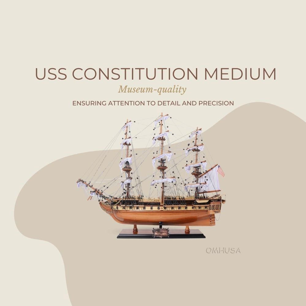 Hand-Built USS Constitution Model 25H 29W 10D Mahogany Cedar: Hand-Built USS Constitution Model 25H 29W 10D Mahogany Cedar Showcase a stunning Hand-Built model of the USS Constitution, perfect for display. This meticulously crafted ship model features a plank-on