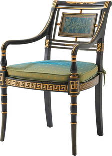Theodore Alexander Lavinia Regency Style Armchair in Acacia Cane: Theodore Alexander Lavinia Regency Style Armchair in Acacia Cane Introducing the exquisite Vintage Style Lavinia Armchair, a stunning piece that captures the elegance of Regency design. This un-used