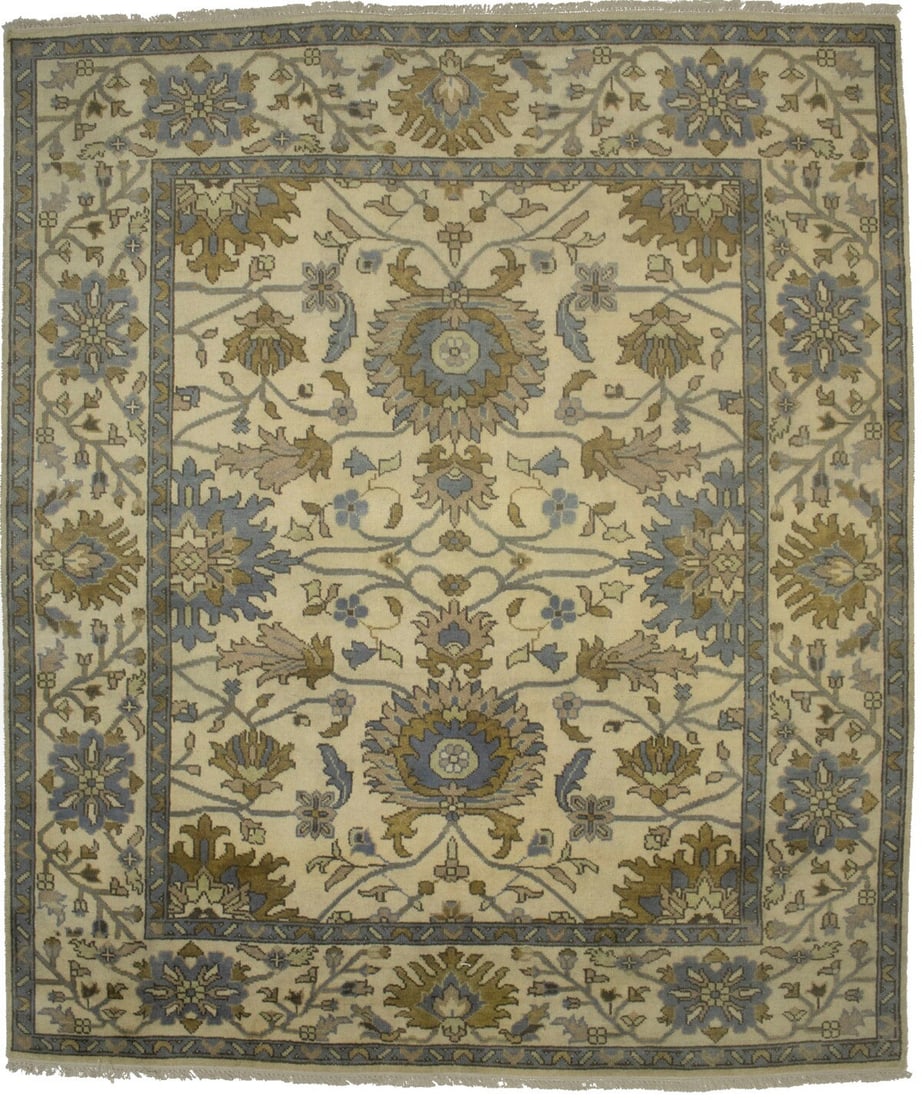 Handmade Wool Oushak Floral Area Rug 8'4 x 9'8 Modern Design: Handmade Wool Oushak Floral Area Rug 8'4 x 9'8 Modern Design Enhance your home with this stunning Handmade Wool Oushak Chobi Oriental Rug. Featuring a beautiful floral design and a muted color palette