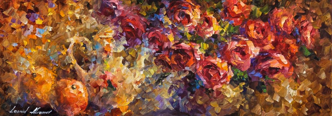 Leonid Afremov Dreaming Roses Limited Edition 1/25 Canvas Artwork 76 x 191 cm: Leonid Afremov Dreaming Roses Limited Edition 1/25 Canvas Artwork 76 x 191 cm Introducing the exquisite "Dreaming Roses" by Leonid Afremov, a limited edition giclee hand-painted artwork. This captivat