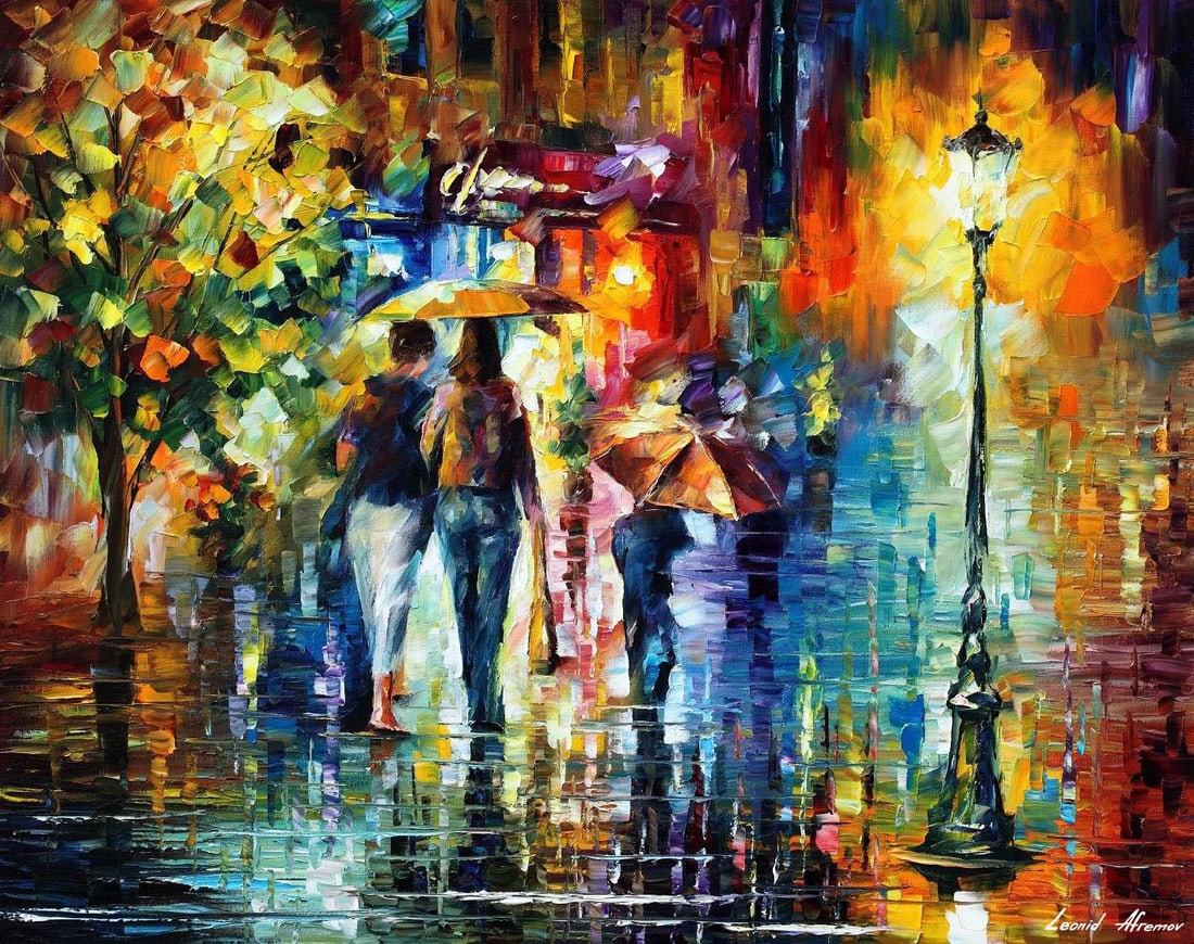 Leonid Afremov Sweet Night Limited Edition Giclee 91x114 cm: Leonid Afremov Sweet Night Limited Edition Giclee 91x114 cm "Sweet Night" is a limited edition giclee artwork by renowned artist Leonid Afremov, numbered 1/25. This hand-painted piece captures the tru